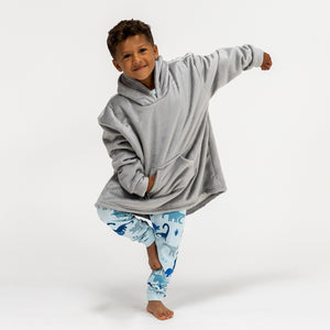 Sudadera Tipo Manta con Capucha Extragrande para Niños - Tela Minky Lisa Gris