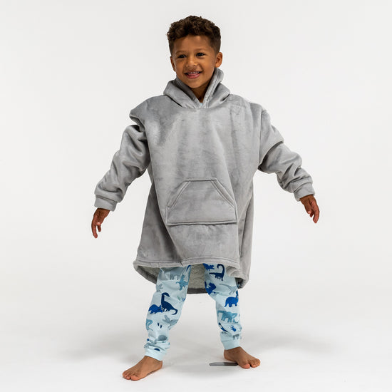 Sudadera Tipo Manta con Capucha Extragrande para Niños - Tela Minky Lisa Gris 03