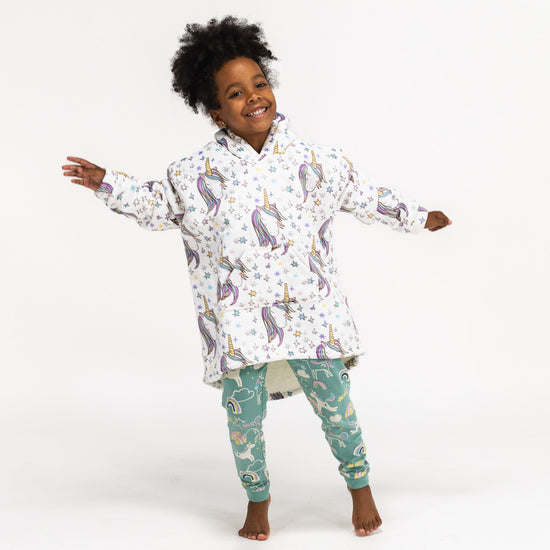 Sudadera Tipo Manta con Capucha Extragrande para Niños - Tela Minky Lisa Unicornio 03