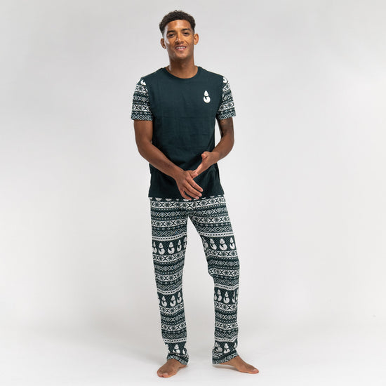 Pijama Navidad de hombre Mono de nieve verde 01