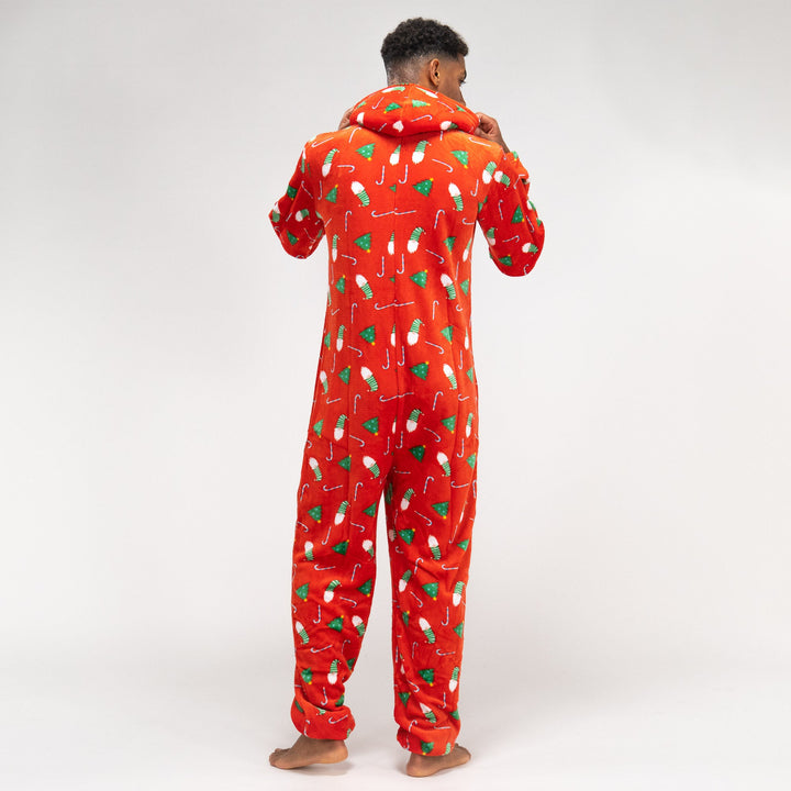 Pijama mono polar estampado navideño rojo para hombre 05