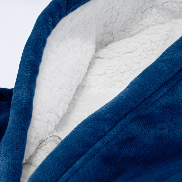 Sudadera Tipo Manta con Capucha Extragrande para Hombre o Mujer - Tela Minky Lisa Azul oscuro Fabric Close-up Image