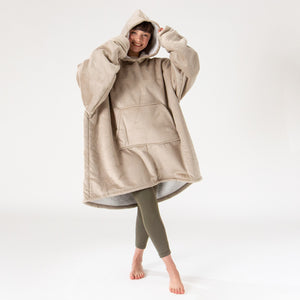 Sudadera Tipo Manta con Capucha Extragrande para Hombre o Mujer - Tela Minky Lisa Crema / Visón