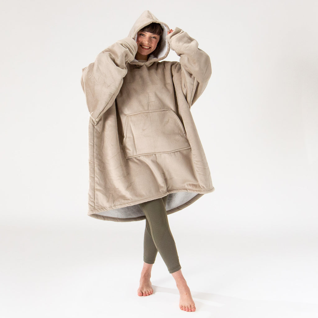 Sudadera Tipo Manta con Capucha Extragrande para Hombre o Mujer - Tela Minky Lisa Crema / Visón 01