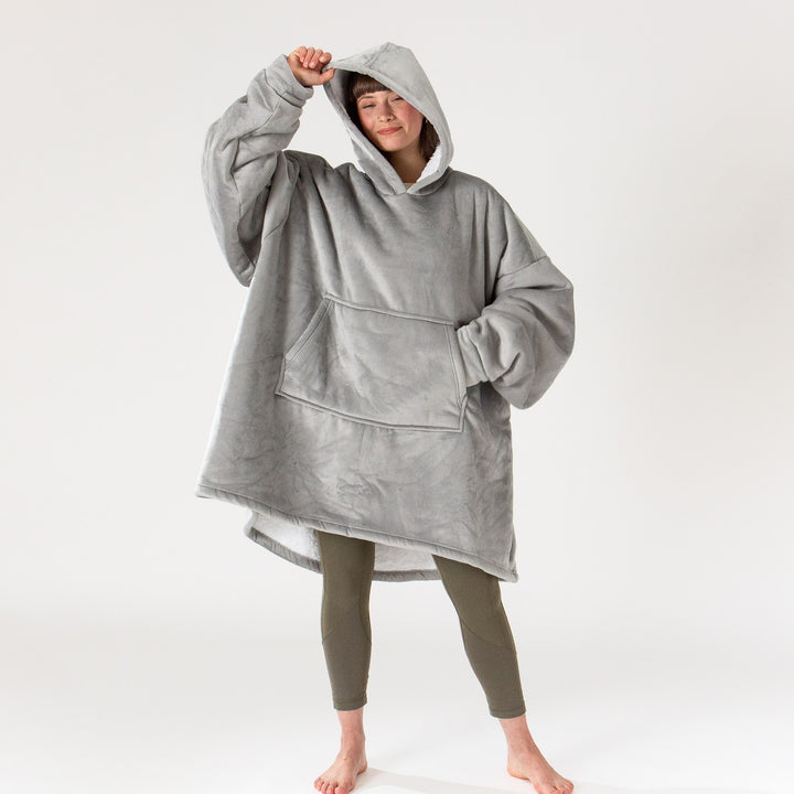 Sudadera Tipo Manta con Capucha Extragrande para Hombre o Mujer - Tela Minky Lisa Gris 01