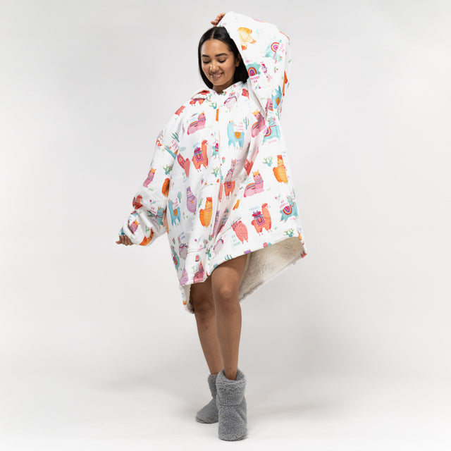 Sudadera Tipo Manta con cremallera y capucha extragrande para Hombre o Mujer - Tela Minky Lisa Llama 01