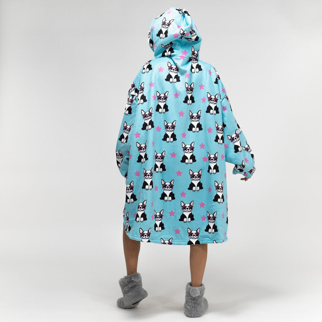 Sudadera Tipo Manta con cremallera y capucha extragrande para Hombre o Mujer - Tela Minky Lisa Pug 03