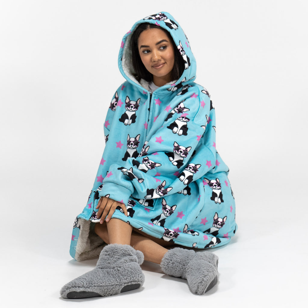 Sudadera Tipo Manta con cremallera y capucha extragrande para Hombre o Mujer - Tela Minky Lisa Pug 04