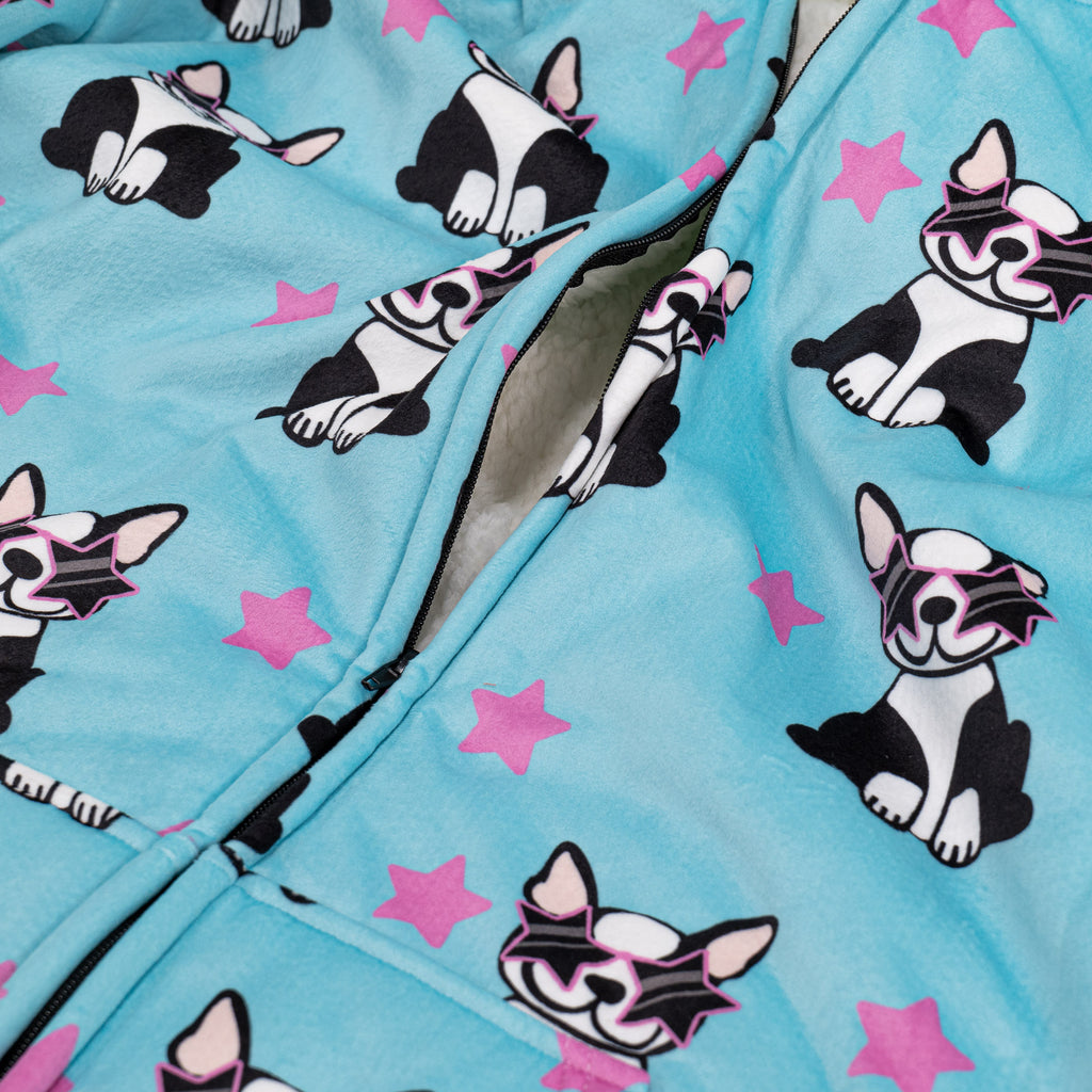 Sudadera Tipo Manta con cremallera y capucha extragrande para Hombre o Mujer - Tela Minky Lisa Pug 05