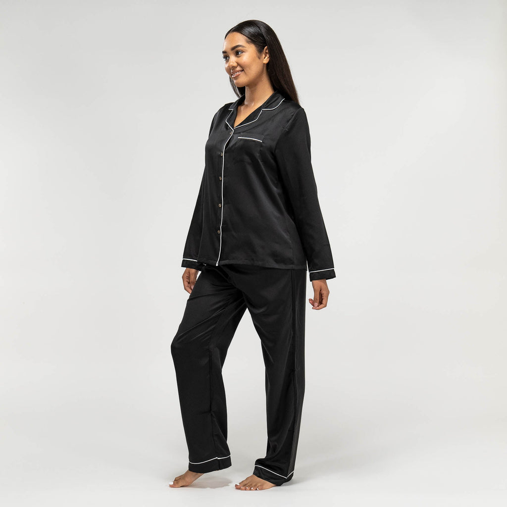 Pijama de Satén para mujer manga larga y pantalón conjunto, Talla: XS-XL, Big Bertha ES