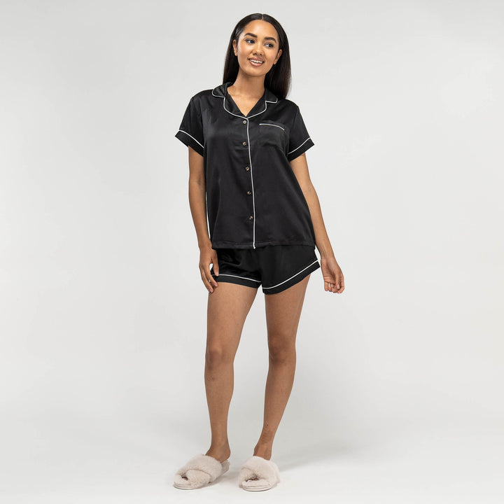 Short Pijama de mujer Satin Negro manga short y short conjunto Talla XS XL Blanco Big Bertha Original ES