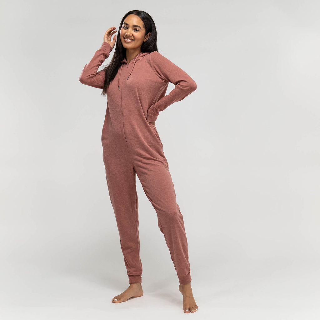 Pijama mono para mujer, diseño con capucha, Talla: XS-L, Rosa– Bertha Original ES