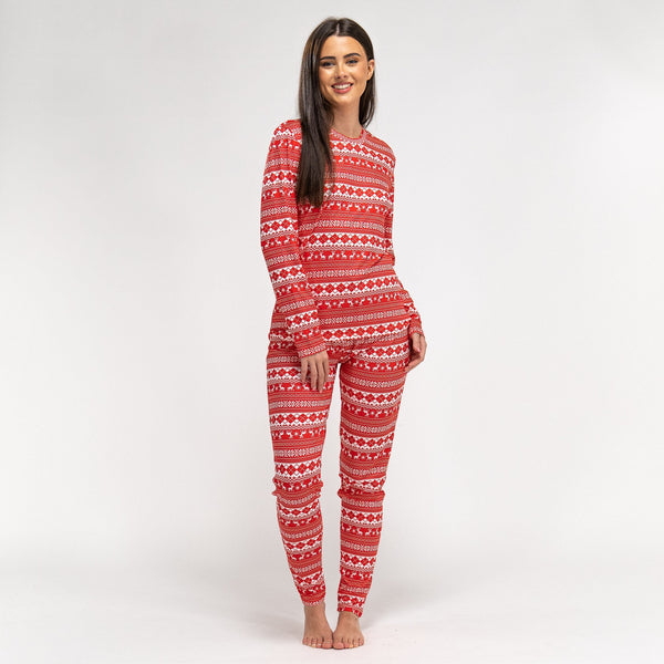 Pijama Navidad de Mujer Renos y Grecas Rojos 01