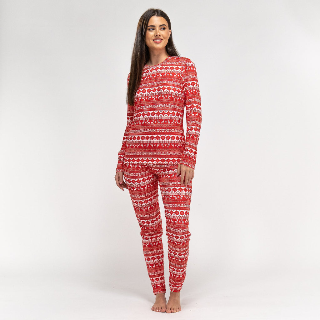 Pijama Navidad de Mujer Renos y Grecas Rojos 02