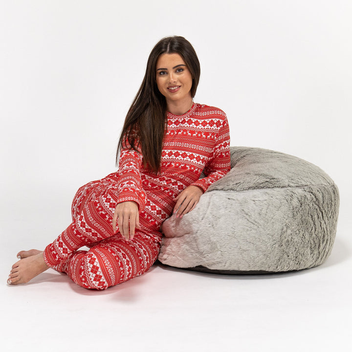Pijama Navidad de Mujer Renos y Grecas Rojos 04