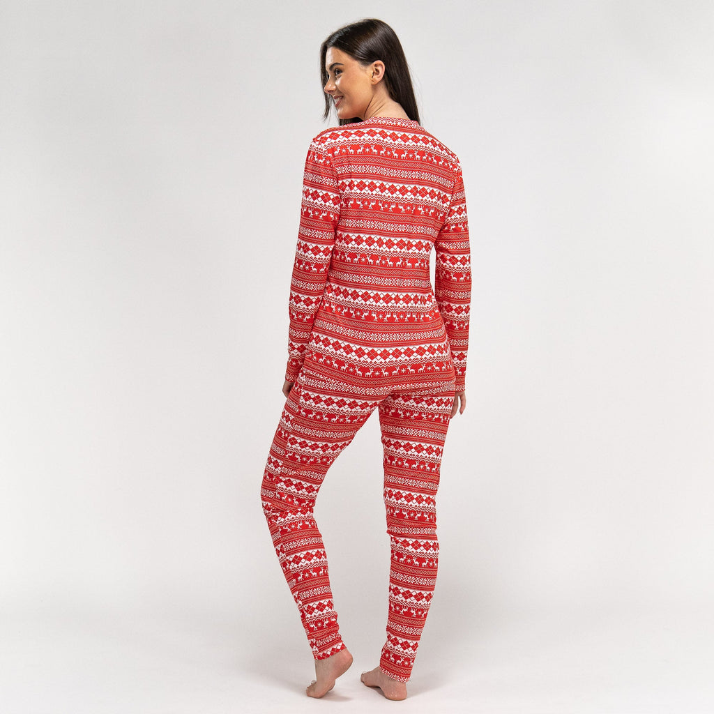 Pijama Navidad de Mujer Renos y Grecas Rojos 05