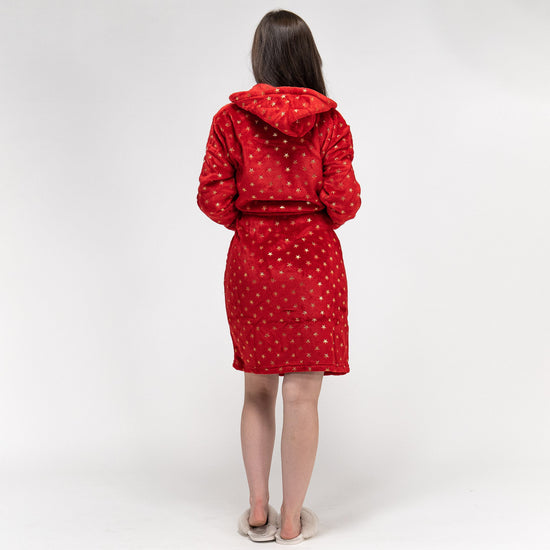 Bata polar rojo con estrellas para mujer 06