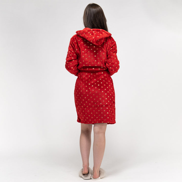 Bata polar rojo con estrellas para mujer 06