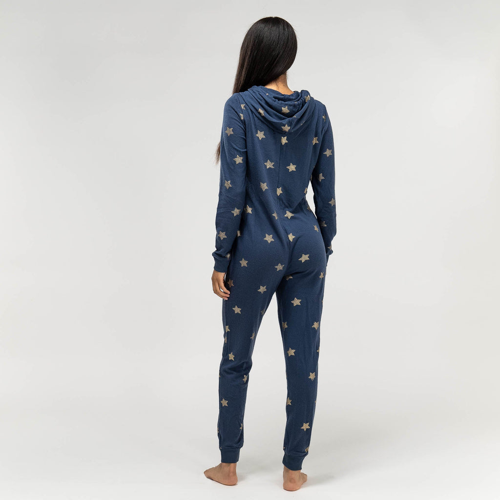Pijama mono Azul con estrellas doradas para mujer 06