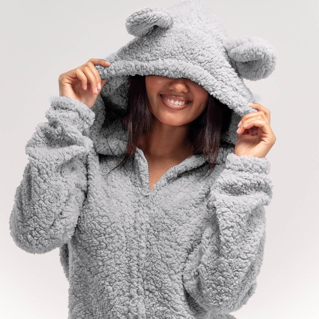 Pijama mono polar corto Oso de peluche gris 02