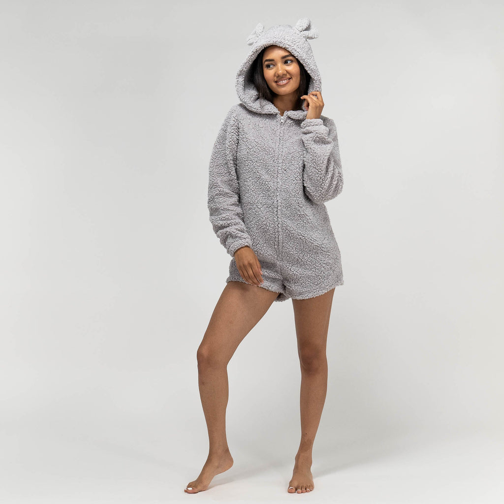 Pijama mono polar corto Oso de peluche gris 05