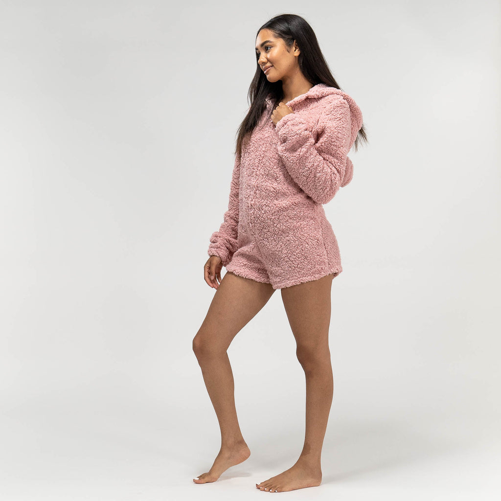 Pijama mono polar corto Oso de peluche rosa 03