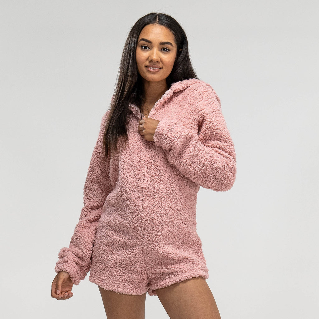 Pijama mono polar corto Oso de peluche rosa 04