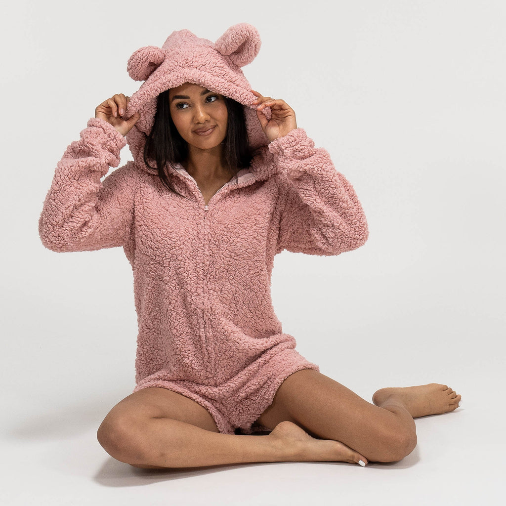 Pijama mono polar corto Oso de peluche rosa 05