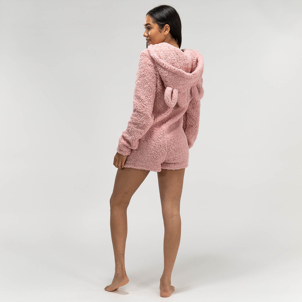 Pijama mono polar corto Oso de peluche rosa 06